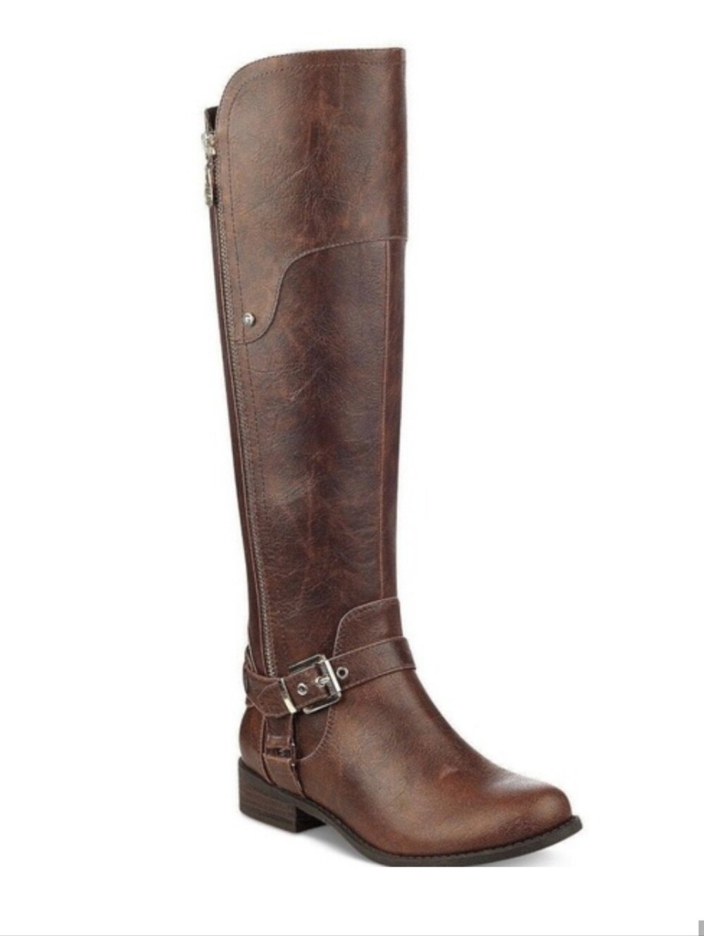 Y2K Guess Women's Over-the-Knee Brown Faux-Leather Boots with Side Zip